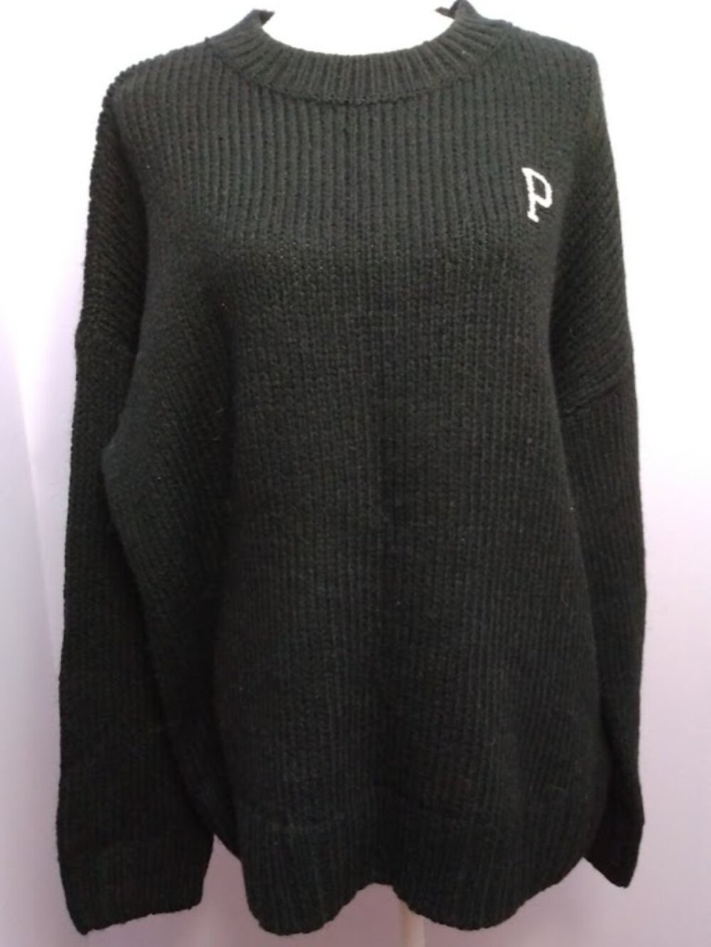Victoria's Secret PINK Boyfriend Varsity Letter Sweater Sz Large Oversized Black